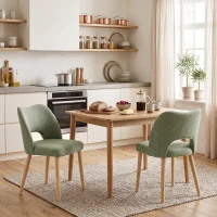 HOMCOM Dining Chairs Set Upholstered Kitchen Chenille Tool Free Assembly Rubberwood Legs, Green(m-14)