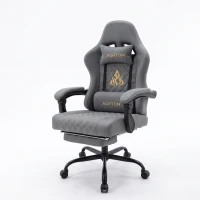 Gaming-Stuhl mit Fußstütze, weiches Nacken- und Lendenkissen, abnehmbaren Stützkissen, 60x60x122 cm, Grau(m-1)