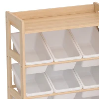 AIYAPLAY Wooden Toy Storage Unit with Rolling Toy Chest, 2 Fabric Drawers, 2 Shelves and 9 Bins for Bedroom, Playroom, Nursery(m-10)