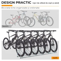 HOMCOM Suport de parcare pentru 6 biciclete din otel, 179x33x27 cm, argintiu(m-7)