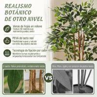 HOMCOM Ficus Artificial 150 cm Planta Artificial con 1116 Hojas y Maceta Planta Artificial Decorativa para Interior Verde(m-4)