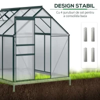 Outsunny Seră de Grădină din Policarbonat, Metal și Aluminiu, Anti-UV și Antivânt, 190x253x199cm, Verde(m-9)