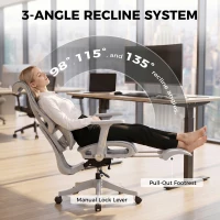 HOMCOM Ergonomic Office Chair with Lumbar Support, Mesh Reclining Desk Chair with Footrest, Adjustable High Back, Grey(m-5)