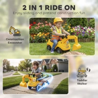 AIYAPLAY Ride On Tractor Digger, Toddler Excavator Toy Car with Adjustable Bucket, Horn, Under Seat Storage for Ages 1-3 Y Yellow(m-4)