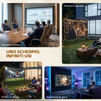 HOMCOM Telo per Proiettore 100" 16:9 HD 4K/8K, Angolo di Visione 160°, Doppia Facciata e Treppiedi Pieghevoli, Bianco(m-8)