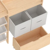 AIYAPLAY Wooden Toy Storage Unit with Rolling Toy Chest, 2 Fabric Drawers, 2 Shelves and 9 Bins for Bedroom, Playroom, Nursery(m-13)