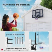 SPORTNOW Coș de baschet de perete pentru exterior 110 x 75 cm, panou rezistent la spargere, inel Ø45 cm, negru(m-4)