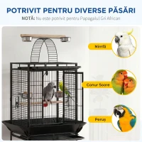 PawHut Colivie pentru Peruşi cu 2 Stinghii și Scară în Arc, din Oțel, 62,5x62,5x156 cm, Gri(m-9)