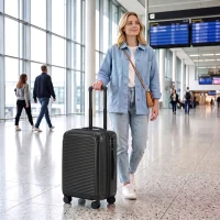 HOMCOM Troller Rigid Mic 40 L din ABS, Extensibil, 4 Roți Pivotante, Colțuri de Protecție, 56x36x24 cm, Negru(m-10)