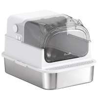 PawHut Lettiera Gatti Chiusa XL 3 in 1 90L in Acciaio Inox con Coperchio Rimovibile, Paletta, Bianco(m-10)