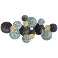 HOMCOM Decorazione Murale in Metallo 3D, Wall Art a Cerchi 133x66cm, Blu, Nero e Oro(m-1)