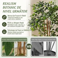 HOMCOM Plantă Artificială Banian cu Ramuri Modelabile din PEVA și Lemn, 65 x 65 x 150 cm, Verde(m-4)