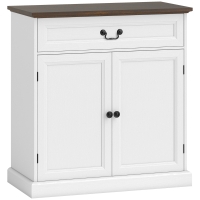 HOMCOM Buffet salon, meuble de rangement avec 2 portes, tiroir silencieux, étagère réglable, 80x40x85cm, blanc et marron