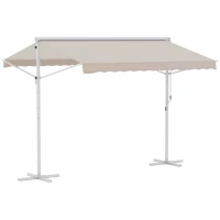 Outsunny Store Double Pente 3 x 3 m Manuel rétractable Inclinaison réglable Acier époxy Blanc Polyester imperméabilisé Anti-UV Beige(m-12)