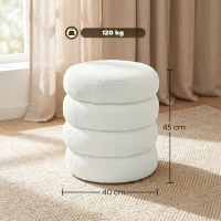 HOMCOM Hocker, rund, Teddyfleece, bis 120kg, Φ40x45H cm, Weiß(m-3)