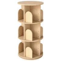 AIYAPLAY 3-Tier Rotating Bookcase, Round Kids Bookshelf Floor Standing 360° Rotating for Bedroom, Kids Room and Playroom, Natural(m-1)
