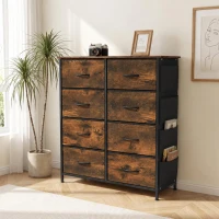 HOMCOM Chest of Drawers, Dresser for Bedroom with 8 Fabric Drawers, Tall Storage Unit w/ Side Storage Bag, Rustic Brown(m-14)