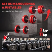HOMCOM Juego de Mancuernas Ajustables 4 en 1 20 kg como Barra, Mancuernas, con 8 Discos 2 Barras y Biela Ajustable para Entrenamiento de Fuerza, Levantamiento de Pesas, Hogar, Gimnasio, Oficina(m-5)