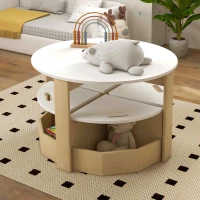 AIYAPLAY Five-Piece Kids Table and Chairs Set with Storage, for Ages 3-8 Years, White(m-9)