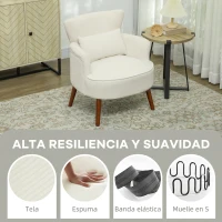 HOMCOM Sillón Relax Sofá Individual de Pana con Cojín Reposabrazos Patas de Madera para Dormitorio Oficina Crema(m-4)