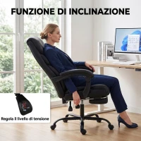 HOMCOM Sedia Ufficio Ergonomica Girevole Reclinabile 165° in Pelle PU, Poggiapiedi, Altezza Regolabile, Nero(m-6)