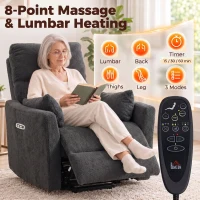 HOMCOM Riser Recliner Chair with Massage and Heat, Teddy Fleece Electric Power Lift Recliner for Elderly, Dark Grey(m-5)