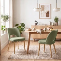 HOMCOM Dining Chairs Set Upholstered Kitchen Chenille Tool Free Assembly Rubberwood Legs, Green(m-2)
