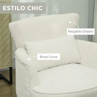 HOMCOM Sillón Relax Sofá Individual de Pana con Cojín Reposabrazos Patas de Madera para Dormitorio Oficina Crema(m-6)