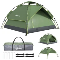 Outsunny Tente de camping tente pop up légère 2-3 pers. - 2 grandes portes - 210 x 210 x 140 cm fibre verre polyester(m-11)