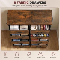 HOMCOM Chest of Drawers, Dresser for Bedroom with 8 Fabric Drawers, Tall Storage Unit w/ Side Storage Bag, Rustic Brown(m-4)