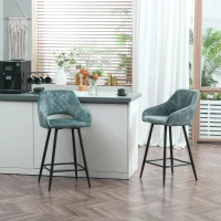 HOMCOM Bar Stools Set of 2, Velvet-Touch Fabric Counter Height Bar Chairs, Kitchen Stools with Steel Legs for Dining Area, Kitchen Island Barstools, Blue(m-2)