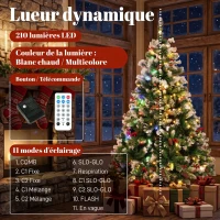 HOMCOM Sapin de Noël Artificiel Lumineux et Enneigé 150cm, Arbre de Noël, Télécommande, 11 Modes d'Éclairage, 210 LED, Vert(m-5)