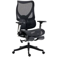HOMCOM Ergonomic Office Chair with Lumbar Support, Mesh Reclining Desk Chair with Footrest, Adjustable High Back, Black(m-1)