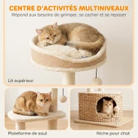 PawHut Arbre à Chat Design Moderne Style Tressé avec Griffoir 4 Niveaux Niche en Massette Perchoir en Jute 87 cm Beige(m-4)