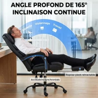 HOMCOM Chaise Bureau Ergonomique Inclinable, Fauteuil de Bureau en PU, Accoudoirs Synchronisés, Hauteur Réglable, Noir(m-4)