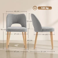 HOMCOM Dining Chairs Set Upholstered Kitchen Chenille Tool Free Assembly Rubberwood Legs, Grey(m-3)