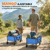 Outsunny Carro de Jardín Plegable con Ruedas Mango Ajustable Carga 68 kg para Campaña Compra 81x45x89 cm Azul(m-6)