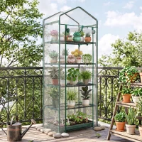 Outsunny Mini Serra da Giardino e Terrazza per Piante a 5 Ripiani in Acciaio con Copertura in PVC, 69x49x193 cm, Verde(m-8)