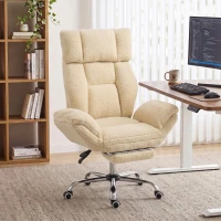 HOMCOM Chaise Bureau Ergonomique avec Accoudoirs Rabattables 5 Niveaux, Fauteuil de Bureau Inclinable en Tissu Teddy, Crème(m-15)