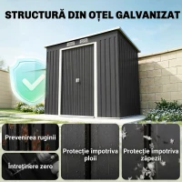 Outsunny Depozit pentru Unelte de Grădină din Metal cu Kit Fundație, Uși Duble, Ventilație și Acoperiș Înclinat, Gri(m-4)