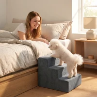 PawHut Hundetreppe 3-Stufig Abnehmbarer Bezug Für Kleine Hunde 35 cm Dunkelgrau(m-10)