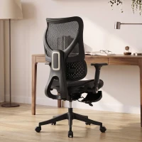 HOMCOM Ergonomic Office Chair with Lumbar Support, Mesh Reclining Desk Chair with Footrest, Adjustable High Back, Black(m-8)