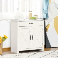 HOMCOM Buffet salon, meuble de rangement avec tiroir, 2 portes de grange et étagère réglable, 80 x 39,7 x 80 cm, blanc(m-10)
