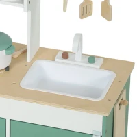 AIYAPLAY Cuisine Enfant en Bois 19 Accessoires, Cafetière, Machine à Glaçons, Micro-Ondes, Placard, 3-6 Ans, 61x27x79,7cm, Vert(m-12)