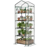 Outsunny Mini Serra da Giardino e Terrazza per Piante a 5 Ripiani in Acciaio con Copertura in PVC, 69x49x193 cm, Verde(m-11)