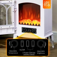HOMCOM Elektryczny kominek wolnostojący 1000/2000 W, dekoracyjny kominek z efektem płomienia LED, biały(m-5)