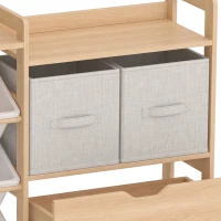 AIYAPLAY Wooden Toy Storage Unit with Rolling Toy Chest, 2 Fabric Drawers, 2 Shelves and 9 Bins for Bedroom, Playroom, Nursery(m-11)