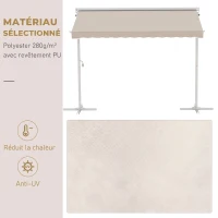 Outsunny Store Double Pente 3 x 3 m Manuel rétractable Inclinaison réglable Acier époxy Blanc Polyester imperméabilisé Anti-UV Beige(m-4)