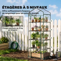 Outsunny Serre de jardin PVC avec étagères 5 niveaux, serre de balcon, bâche renforcée 135 g/m², châssis en acier, porte zippée enroulable, pour légumes plantes fleurs, 69 x 49 x 193 cm, transparent(m-5)