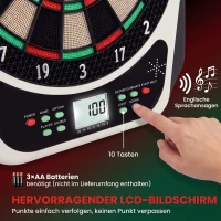 HOMCOM Elektronische Dartscheibe Dartboard mit Englische Sprachansagen LED-Anzeigen 6 Darts 24 Dartköpfe 18 Spiele 159 Varianten Dartautomat Dartscheibe Set für bis zu 8 Spieler(m-6)